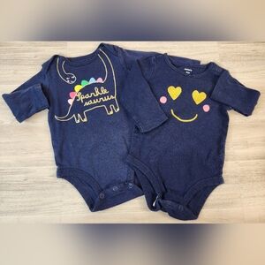 Carter's Navy Long Sleeve Onesies with Dinosaur and Hearts